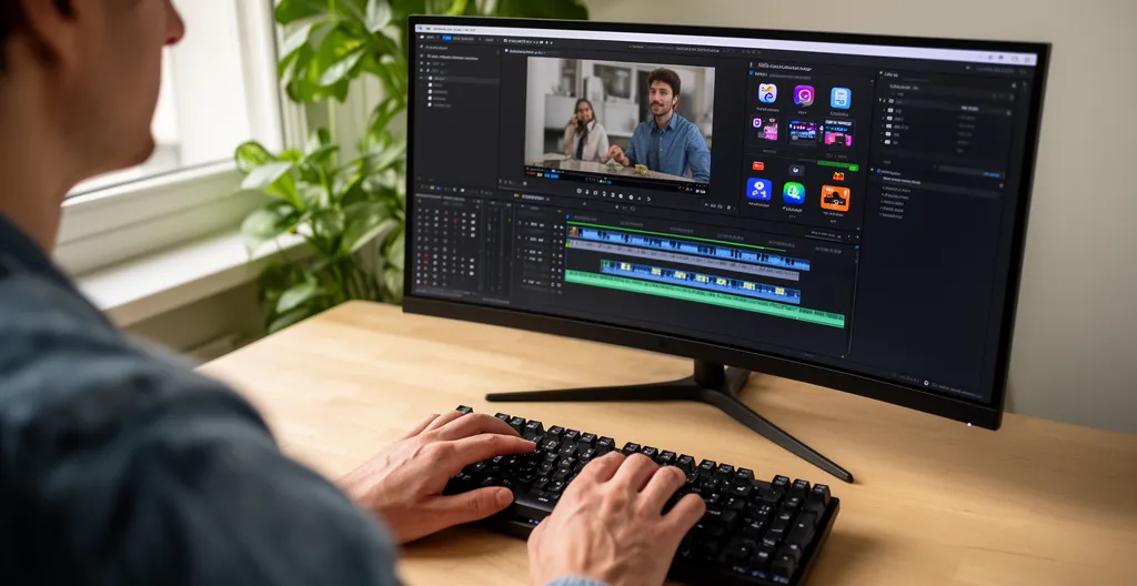 Interface d'édition vidéo avec options de traduction multilingue